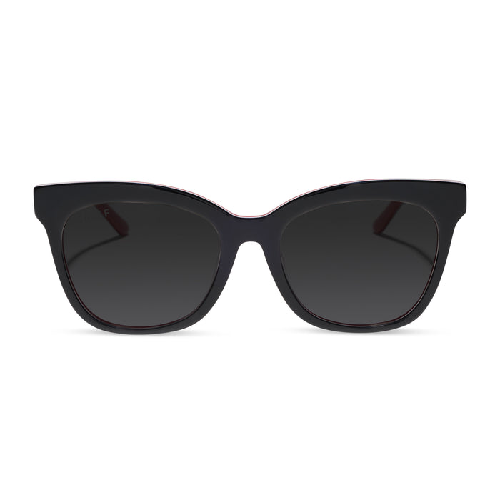 diff eyewear winston cat eye prescription sunglasses with a black, white, and red acetate frame front view