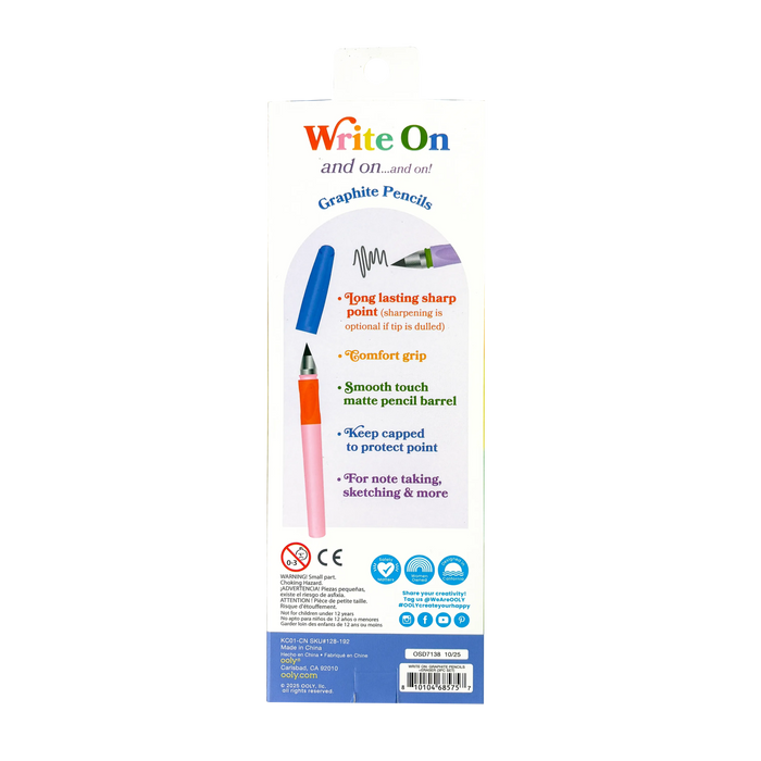 Back of packaging of OOLY Write On Graphite Pencils