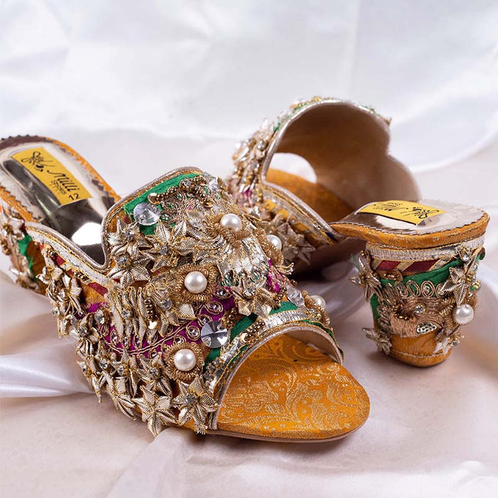 Yellow Fancy Block Heel Slipper