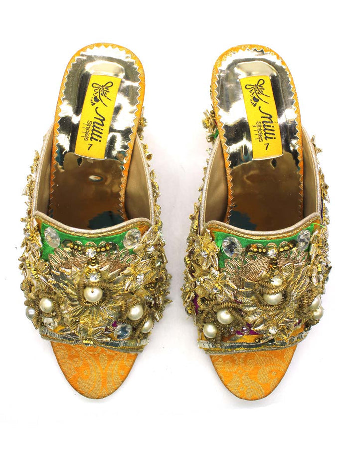 Yellow Fancy Block Heel Slipper