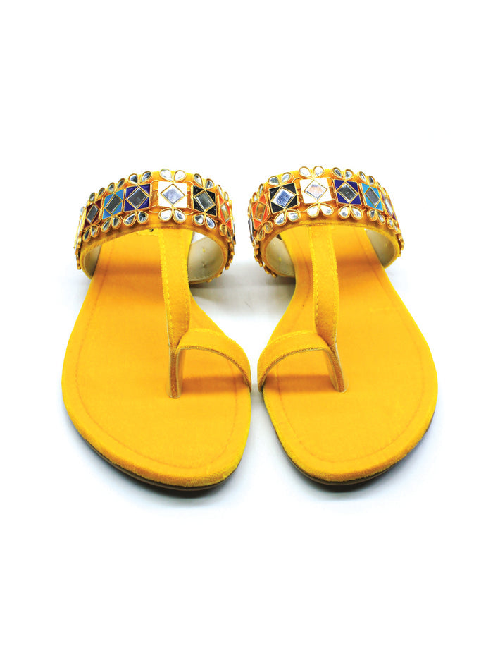 Yellow Fancy kolhapuri Chappal