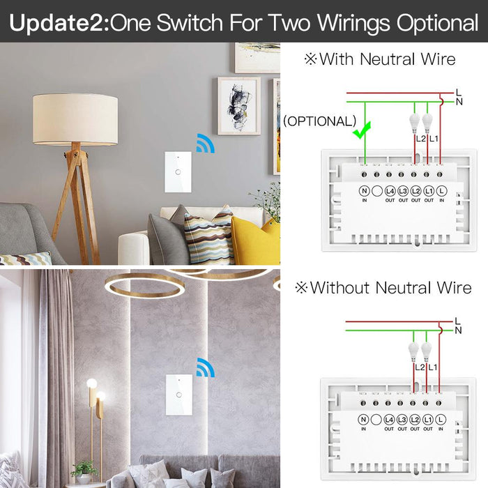 ZigBee Wall Touch Smart Light Switch With Neutral Wire/No Neutral Wire,No Capacitor Needed Smart Life/Tuya 2/3 Way Muilti-Control Association Hub Required 1 Gang White - Moes