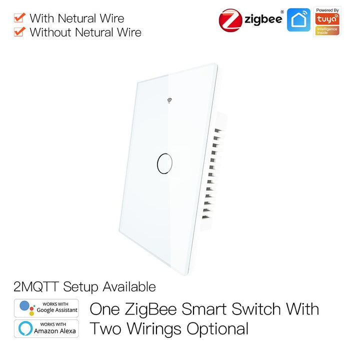 ZigBee Wall Touch Smart Light Switch With Neutral Wire/No Neutral Wire,No Capacitor Needed Smart Life/Tuya 2/3 Way Muilti-Control Association Hub Required 1 Gang White - Moes