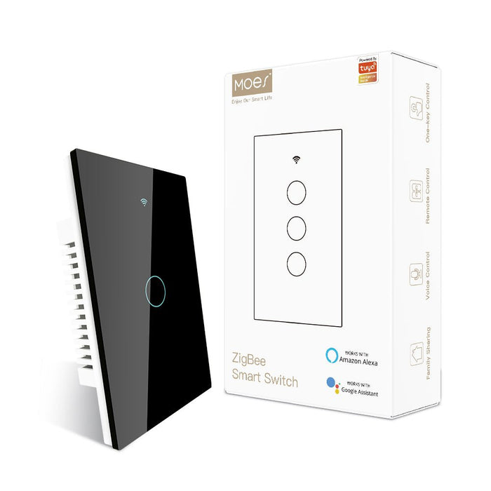 ZigBee Smart Light Touch Switch 3 Way Multi-Control Neutral Wire Optional No Capacitor US - MOES