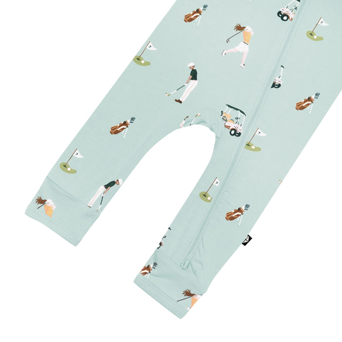 Dual zipper on Kyte Baby Zippered Romper in Golf
